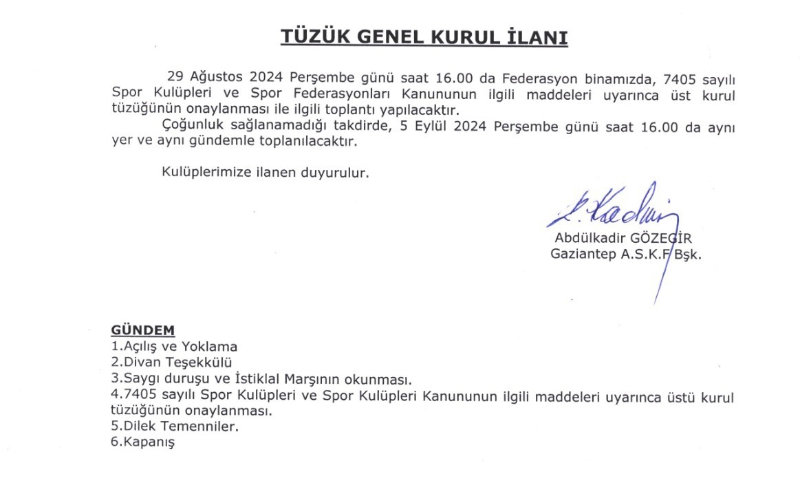 ASKF’DE TÜZÜK GENEL KURULU YAPILIYOR